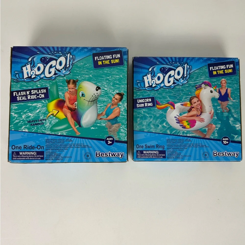 NIB – “2 Items” Bestway H2OGO! FLASH N' SPLASH SEAL RIDE-ON & UNICORN SWIM RING